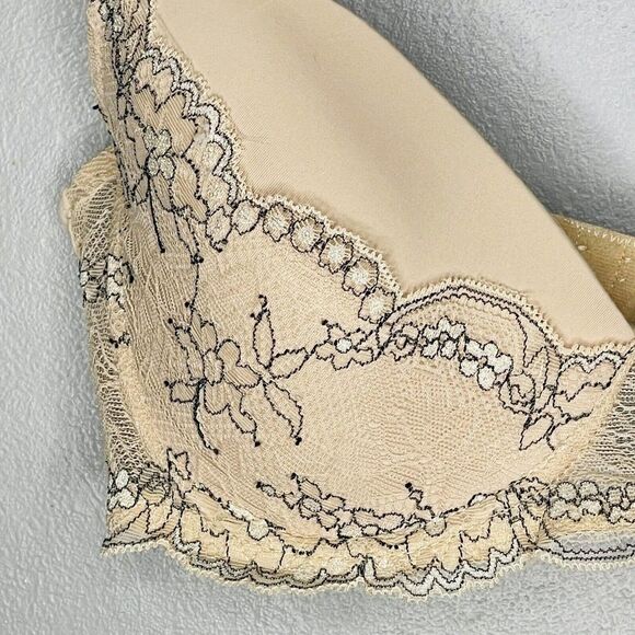 Rene Rofe Pure Beauty 34C padded Underwire Push Up Bra NWOT Tan Black Lace - Picture 3 of 7